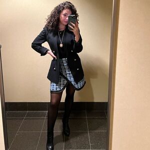 Derek Lam Indigo Plaid Notch Hem Skirt 4